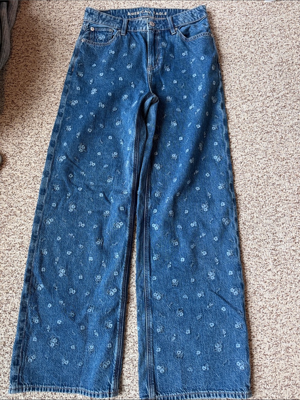 American Eagle Outfitters Blue Floral Wide-Leg Jeans